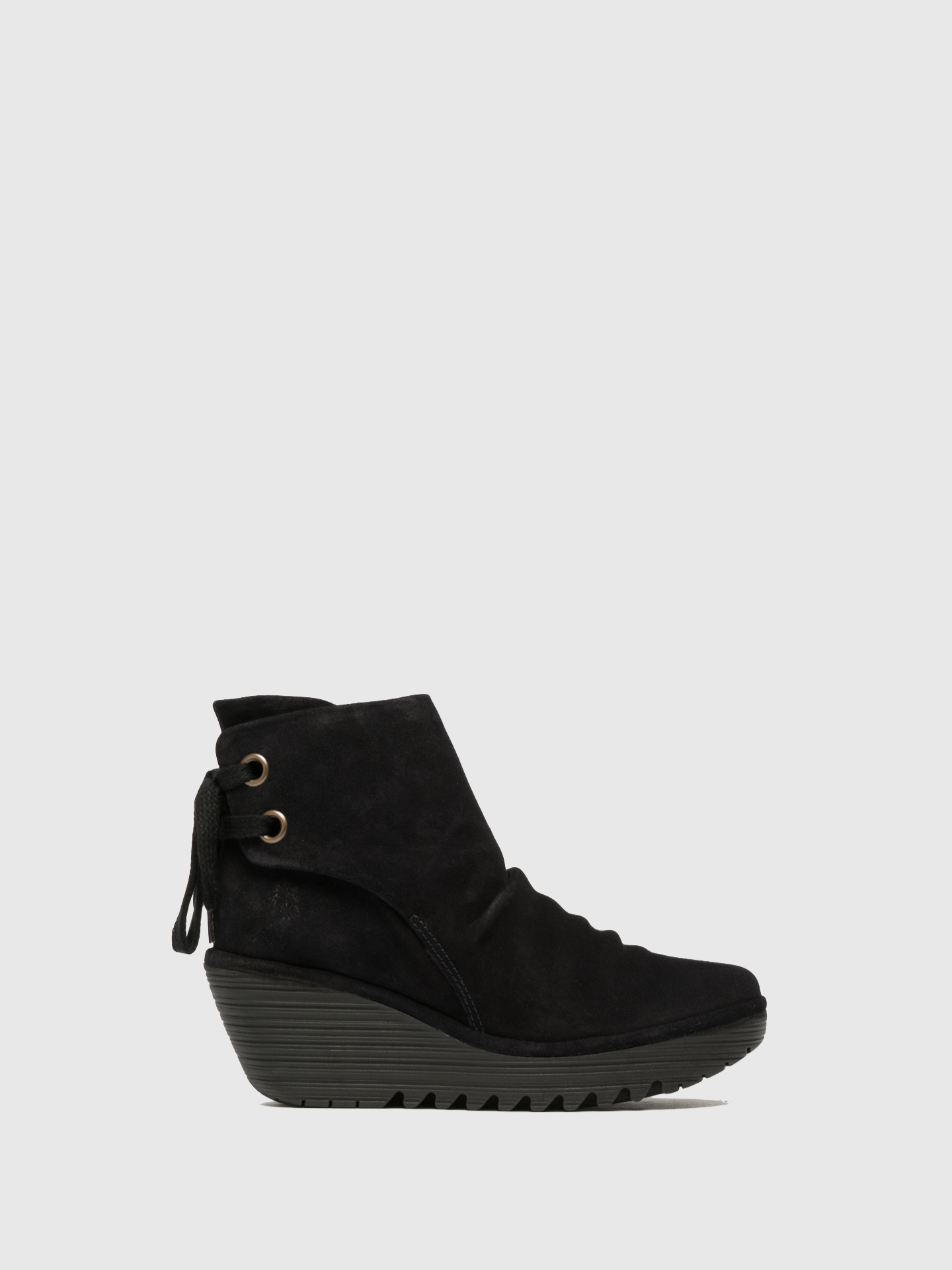 Fly London Carbon Black Wedge Ankle Boots